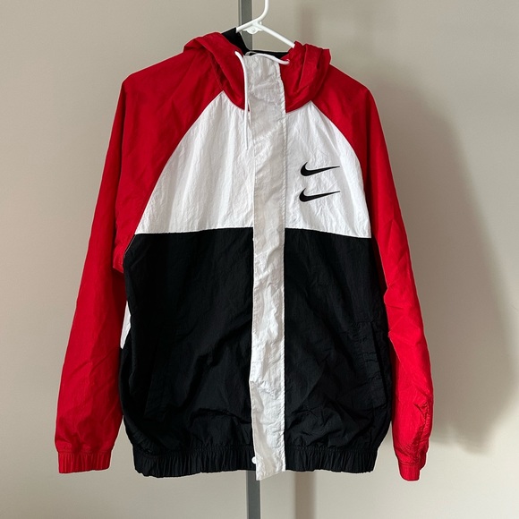 nike windbreaker red black and white
